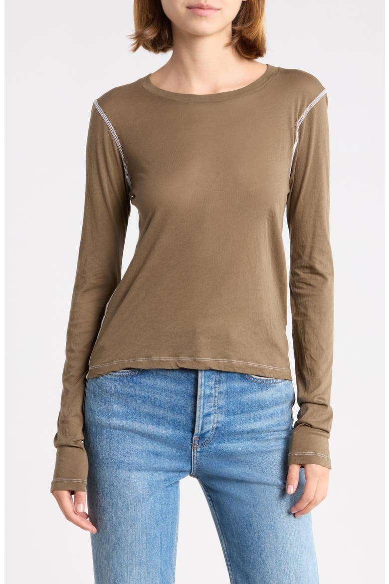 Sheer Long Sleeve Tee, Main, color, CYPRESSW/WHI