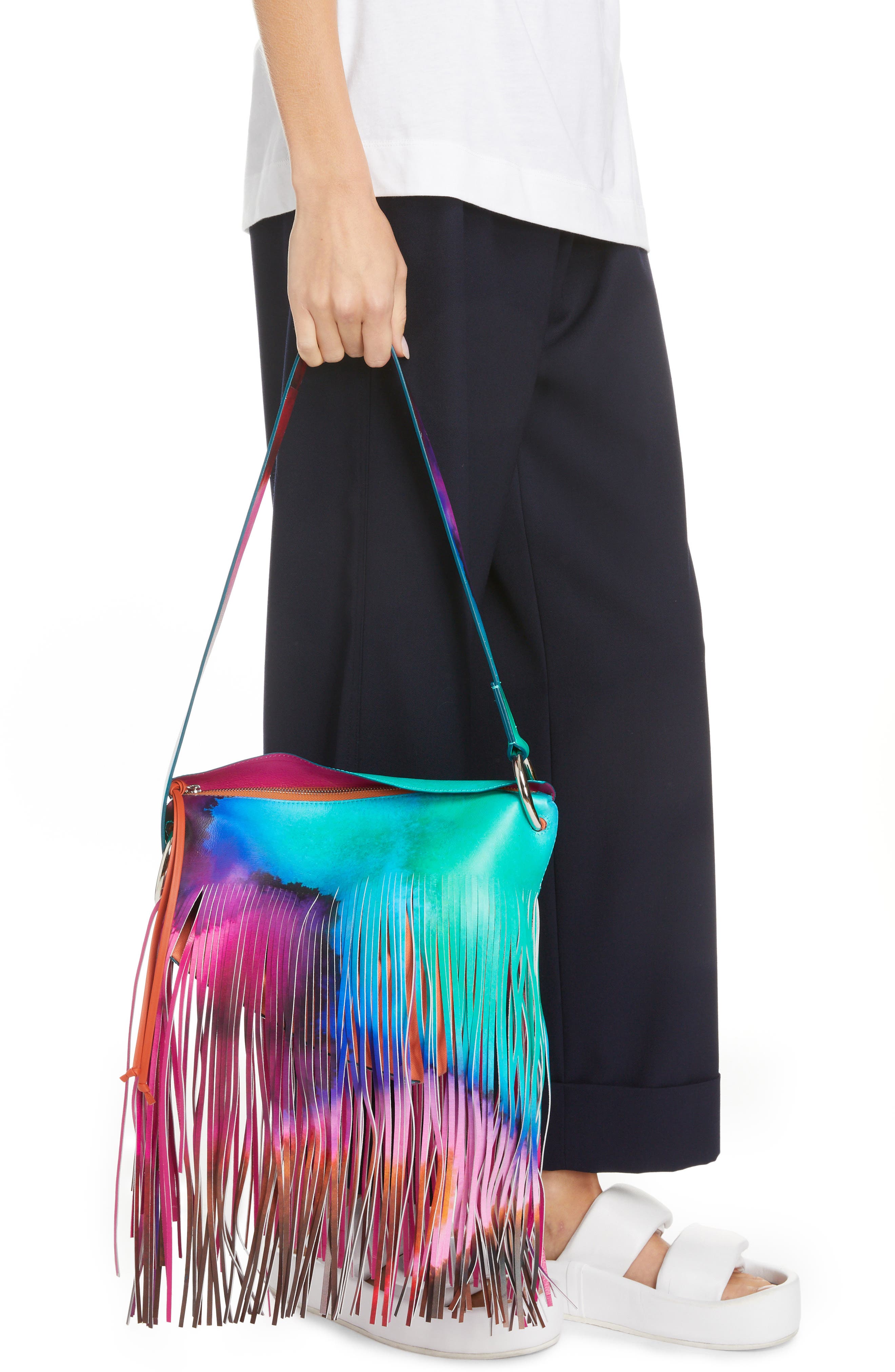 Dries Van Noten Tie Dye Fringe Shoulder Bag, Alternate, color, 