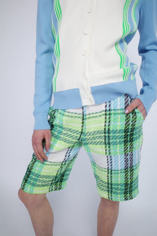 Anna Sui Capri Plaid Shorts In Lime Multi