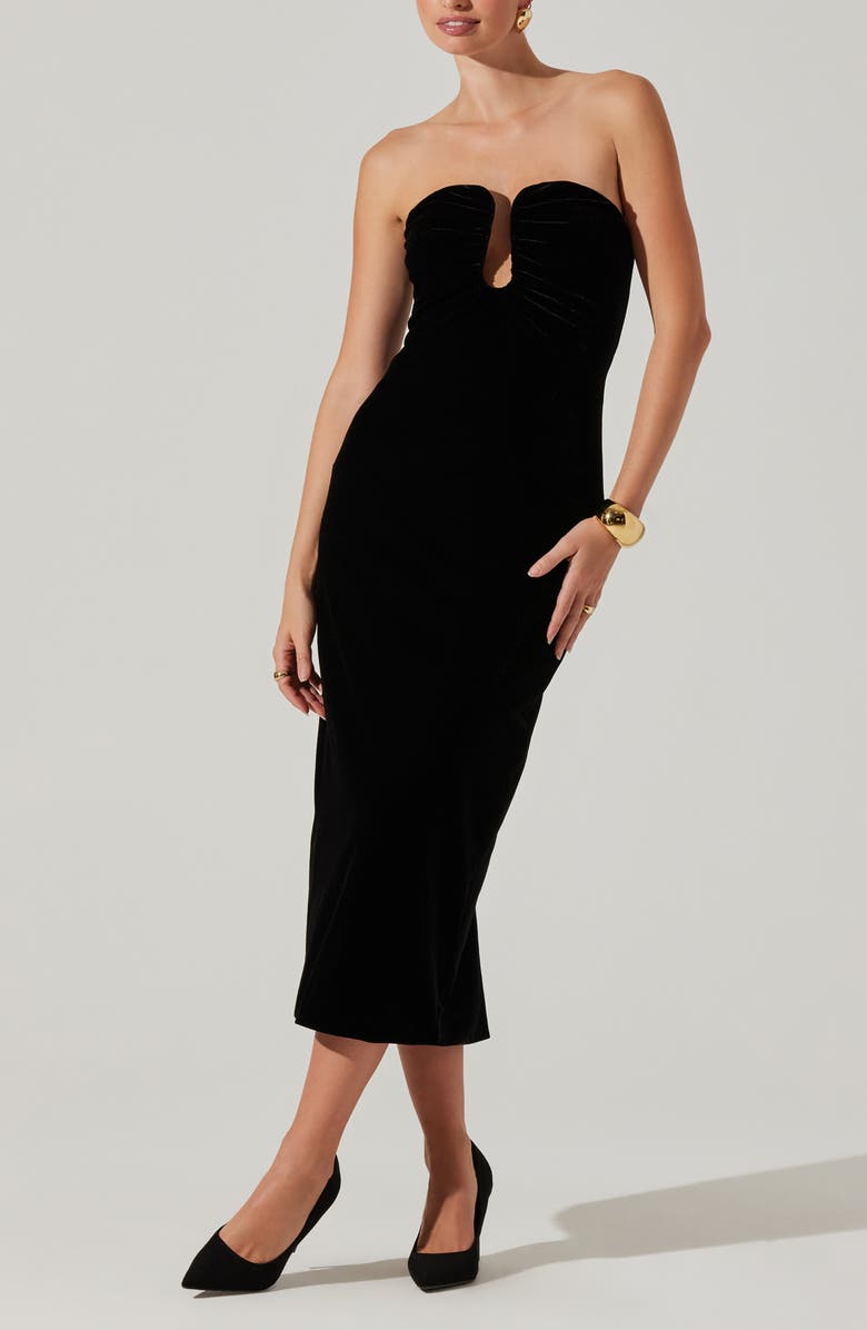 ASTR the Label Arista Strapless Velvet Midi Dress, Alternate, color, Black