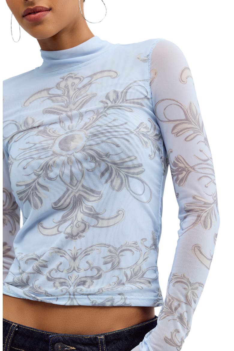 Jessa Mock Neck Mesh Top, Alternate, color, BLUE COMBO