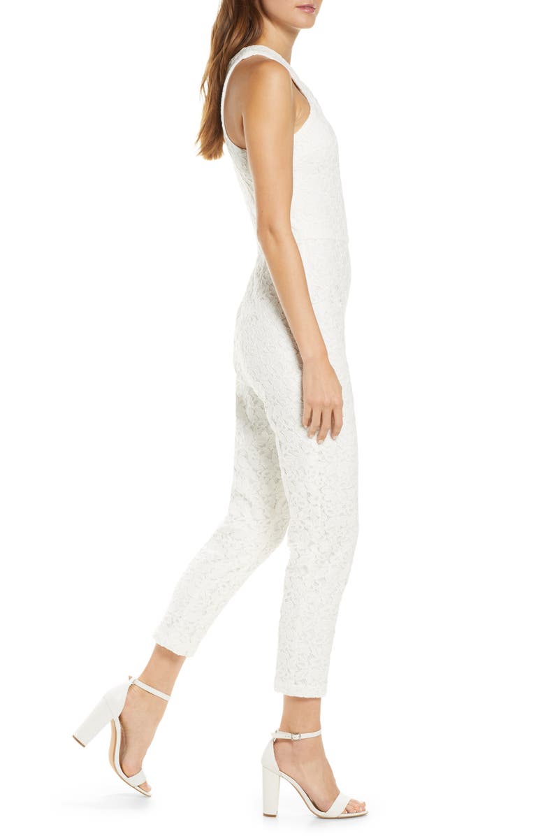 Adelyn Rae Cayden Cross Neck Lace Jumpsuit, Alternate, color,