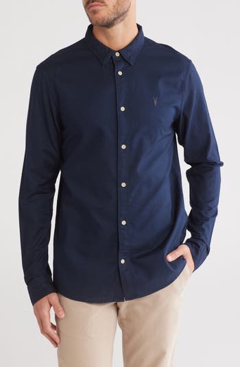 AllSaints Azur Long Sleeve Cotton Button-Up Shirt | Nordstromrack