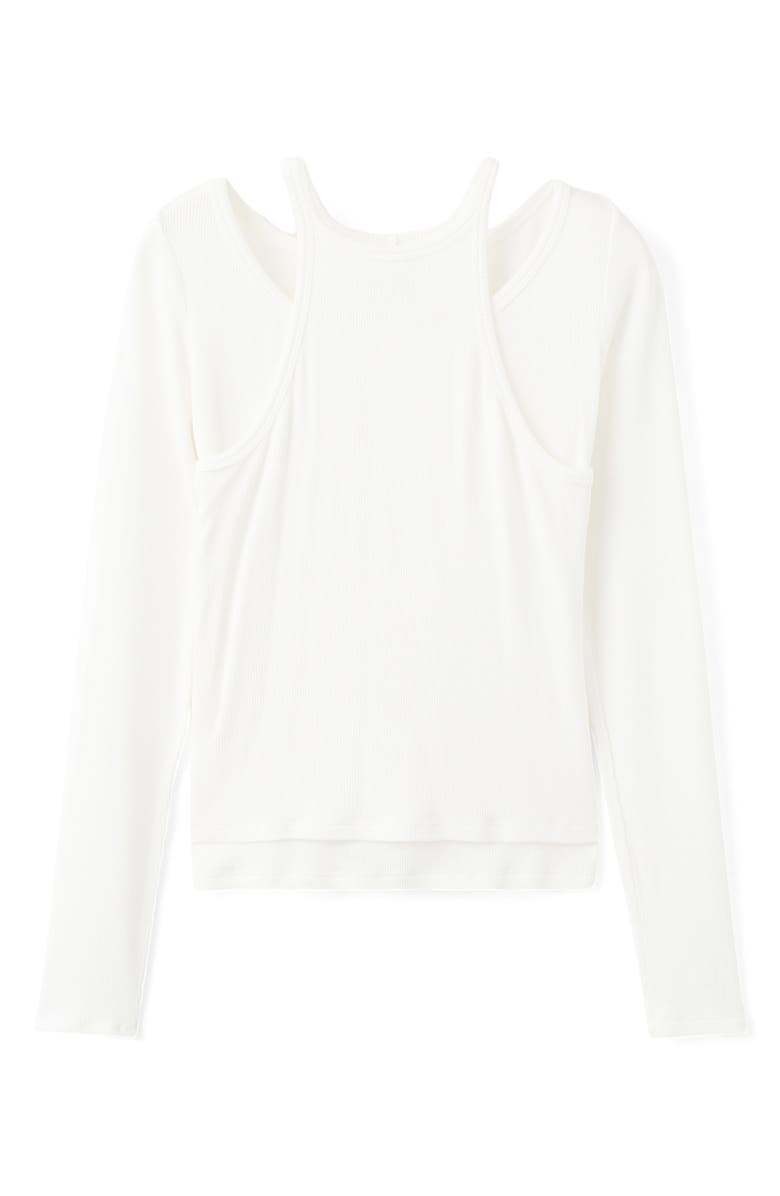 MANGO Layered Look Long Sleeve Rib T-Shirt, Alternate, color, Off White