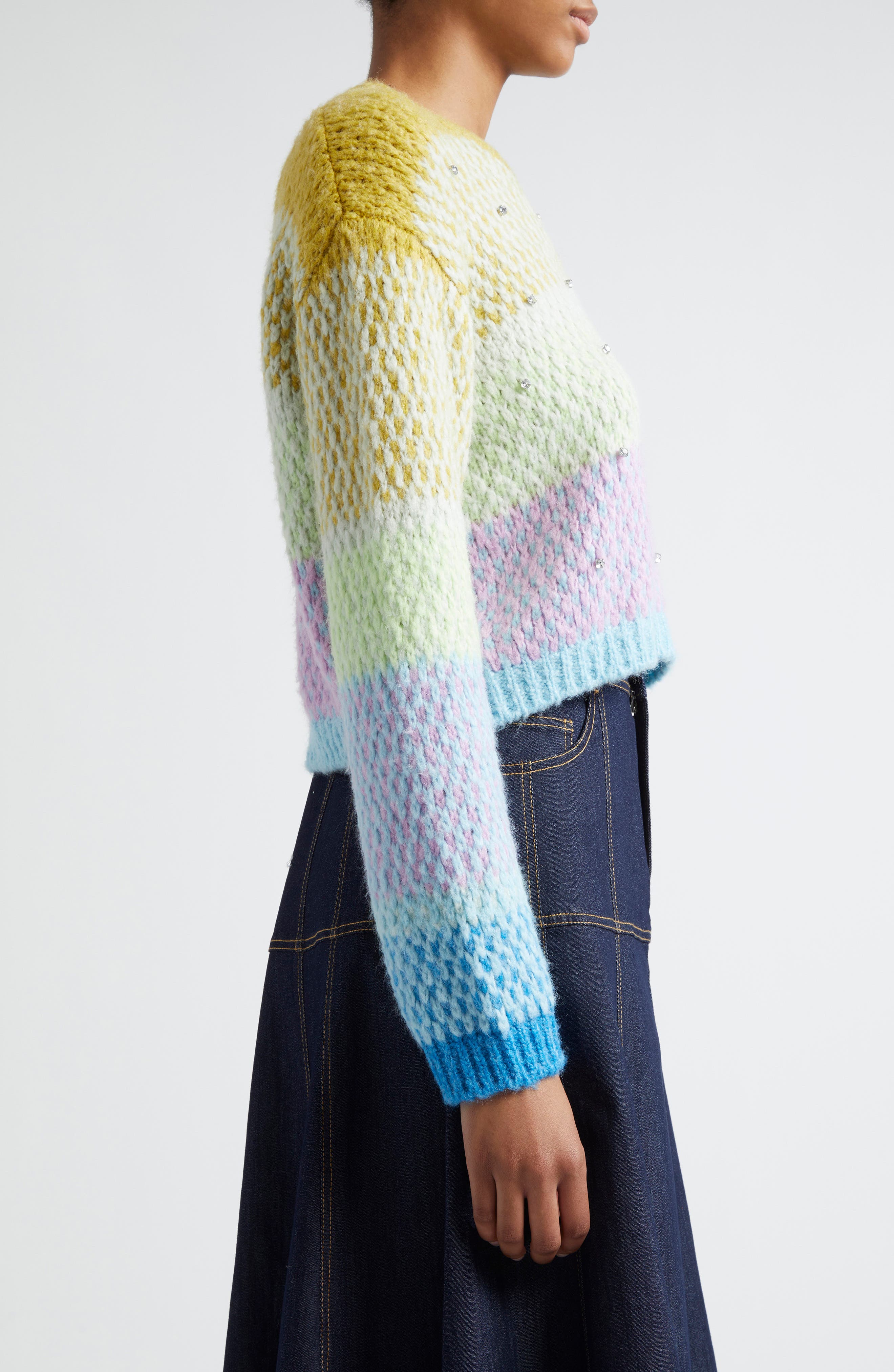 Caspar Ombré Stripe Crewneck Sweater