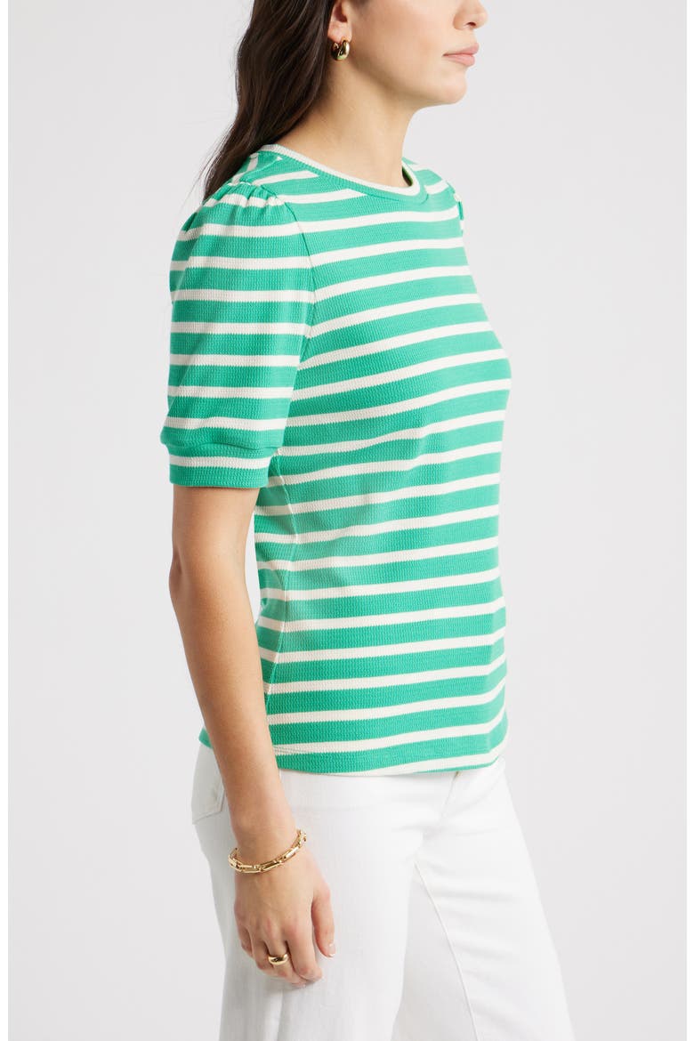 Stripe Elbow Sleeve Cotton Knit Top, Alternate, color, GREEN EASE- IVORY SENA STRIPE