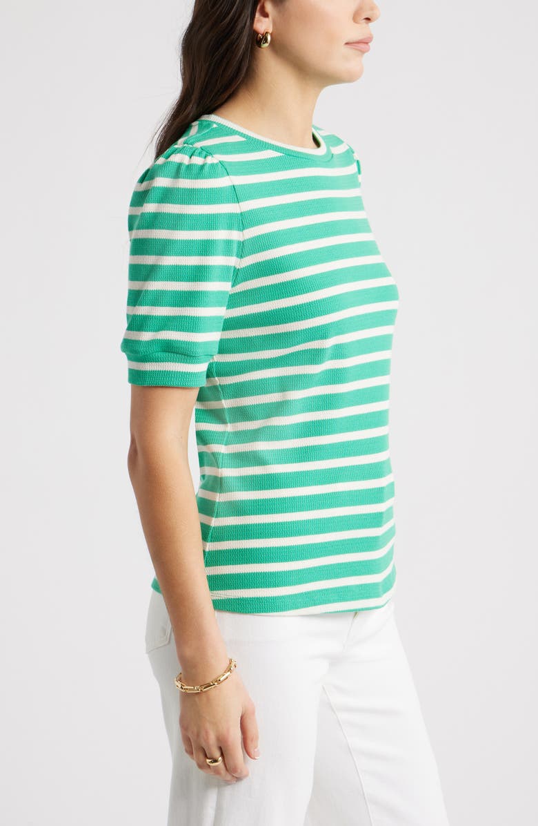 Caslon<sup>®</sup> Stripe Elbow Sleeve Cotton Knit Top, Alternate, color, Green Ease- Ivory Sena Stripe
