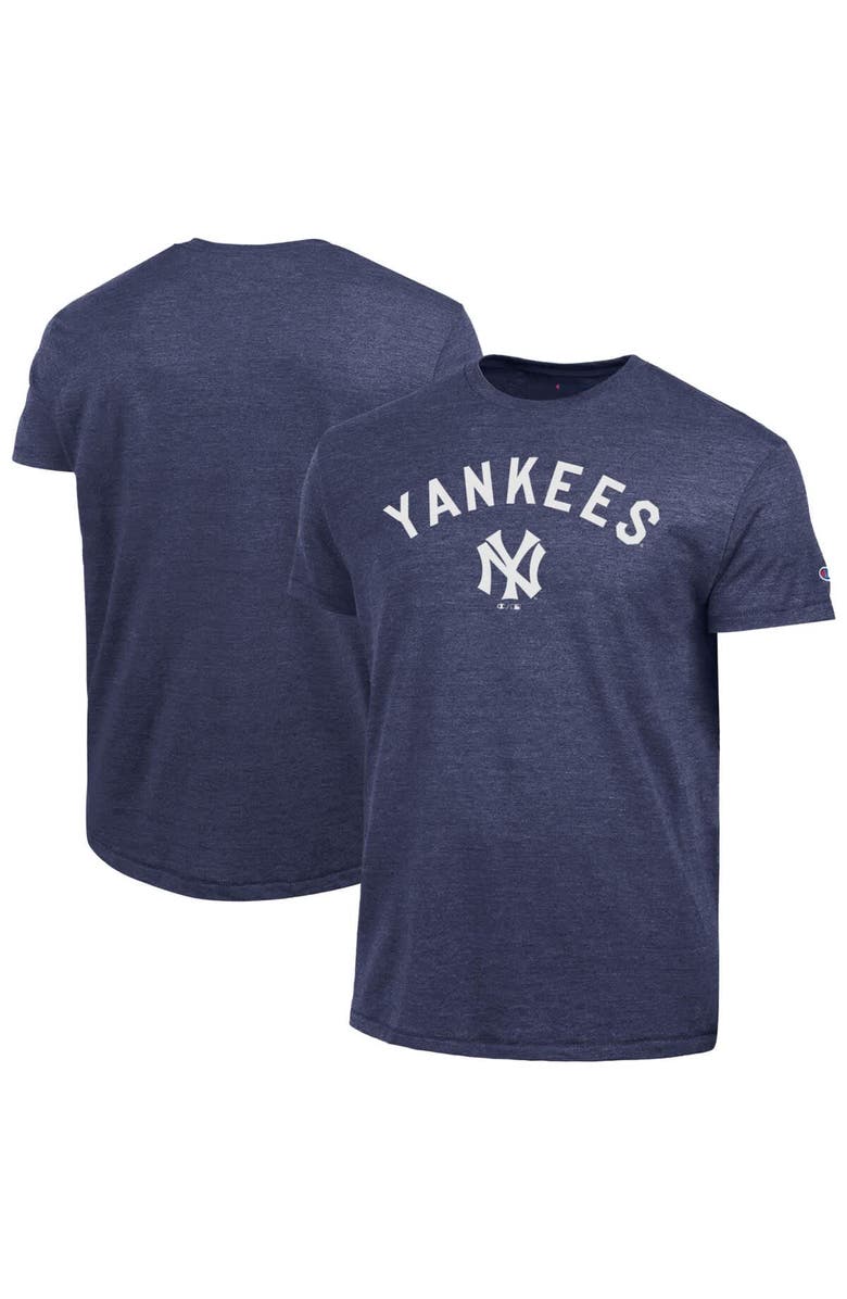 Champion Men's Champion Navy New York Yankees Cooperstown Wordmark Lockup Tri-Blend T-Shirt, Main, color, Navy