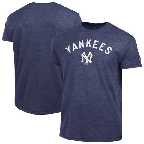 Men's Champion  Navy New York Yankees Cooperstown Wordmark Lockup Tri-Blend T-Shirt