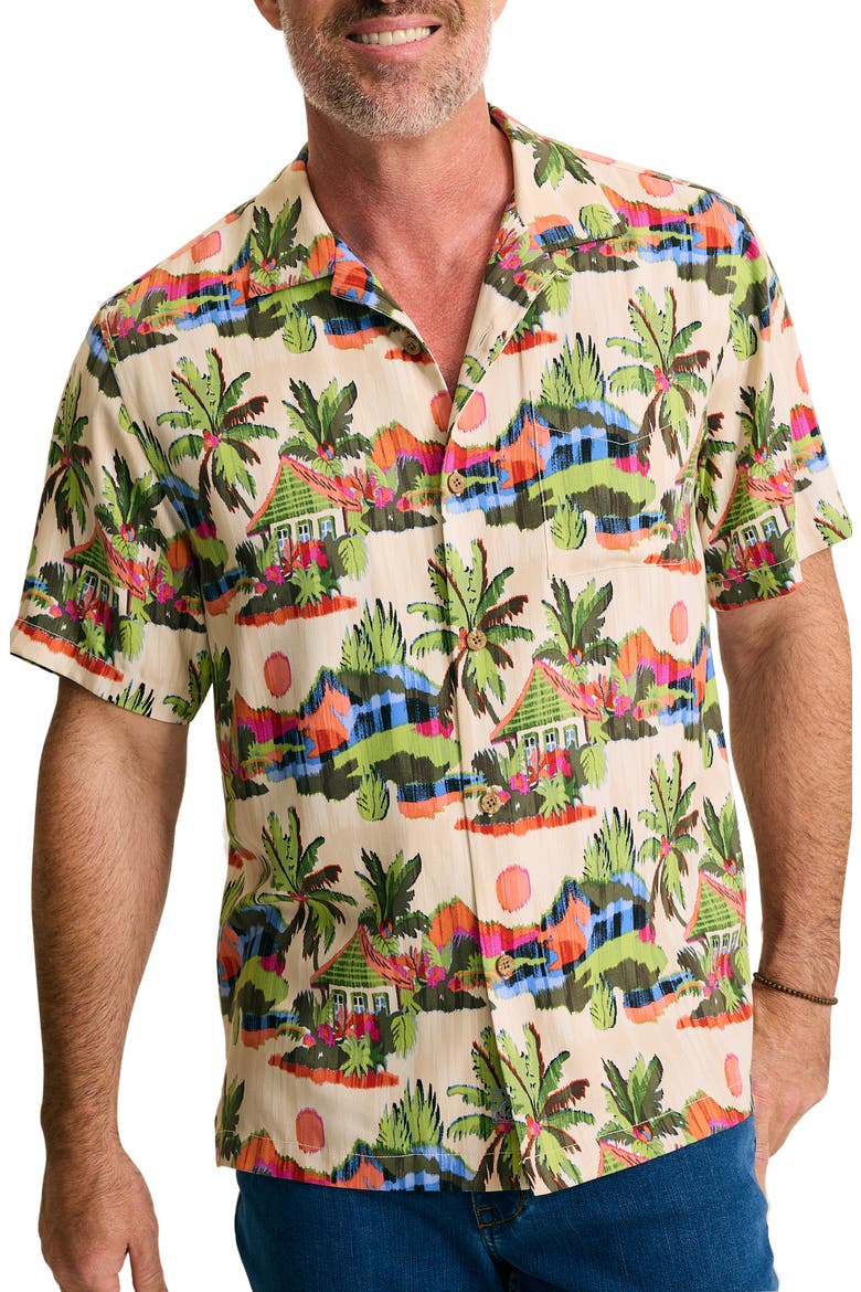 Cabana Skies Short Sleeve Silk Button-Up Shirt, Main, color, PALM MOSS