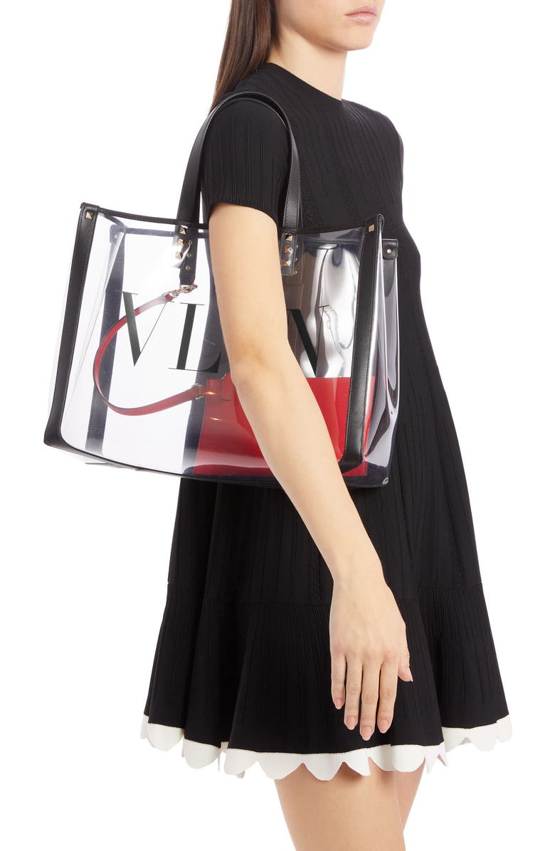 Valentino Garavani Small Grande Plage VLTN Logo Clear Tote, Alternate, color,