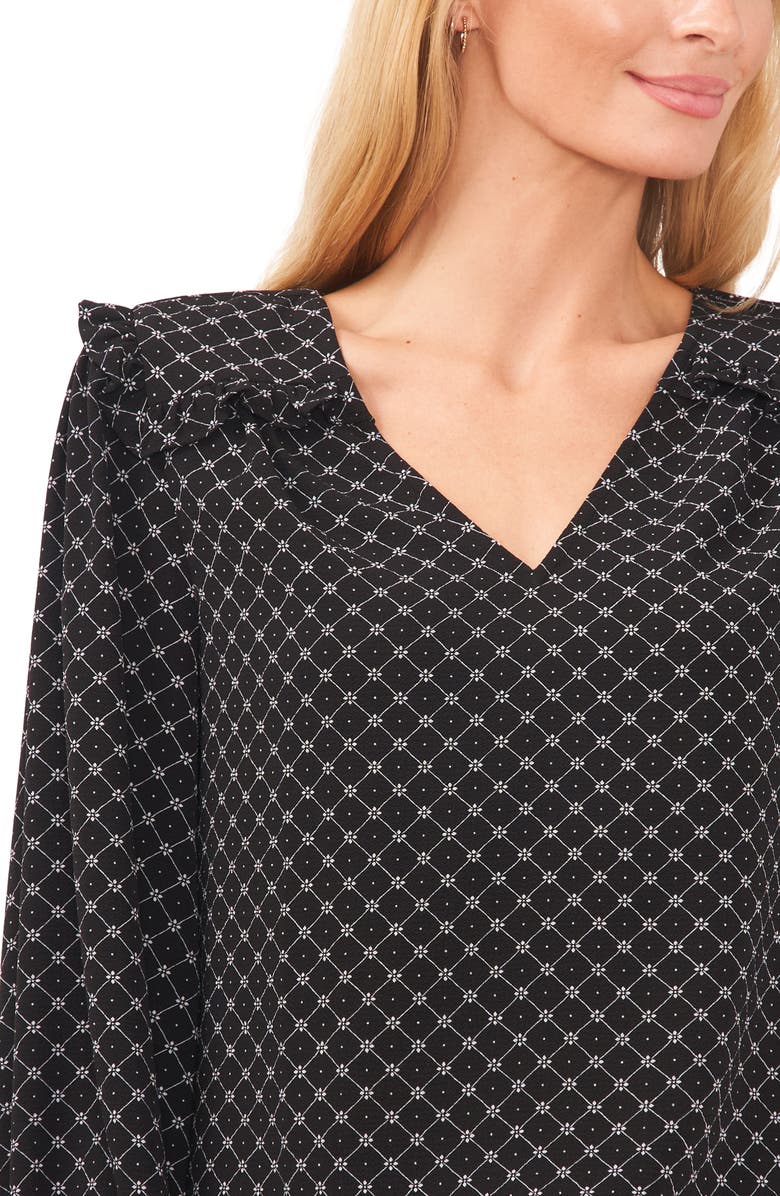 CeCe Floral Ruffle Trim V-Neck Top, Alternate, color, 