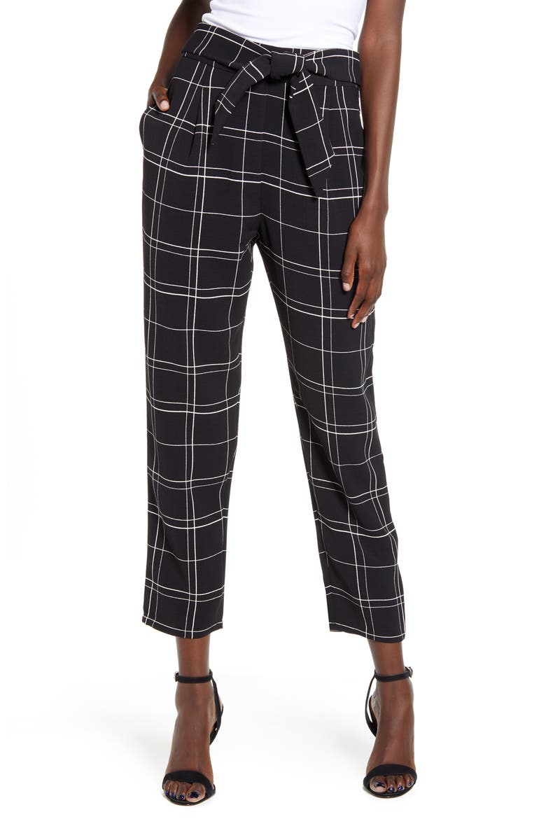 Tie Front Pants, Main, color, BLACK GLAM CITY CHECK