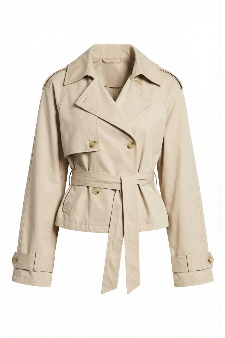 Cropped Double-Breasted Trench Jacket with Waist Tie, Alternate, color, Beige