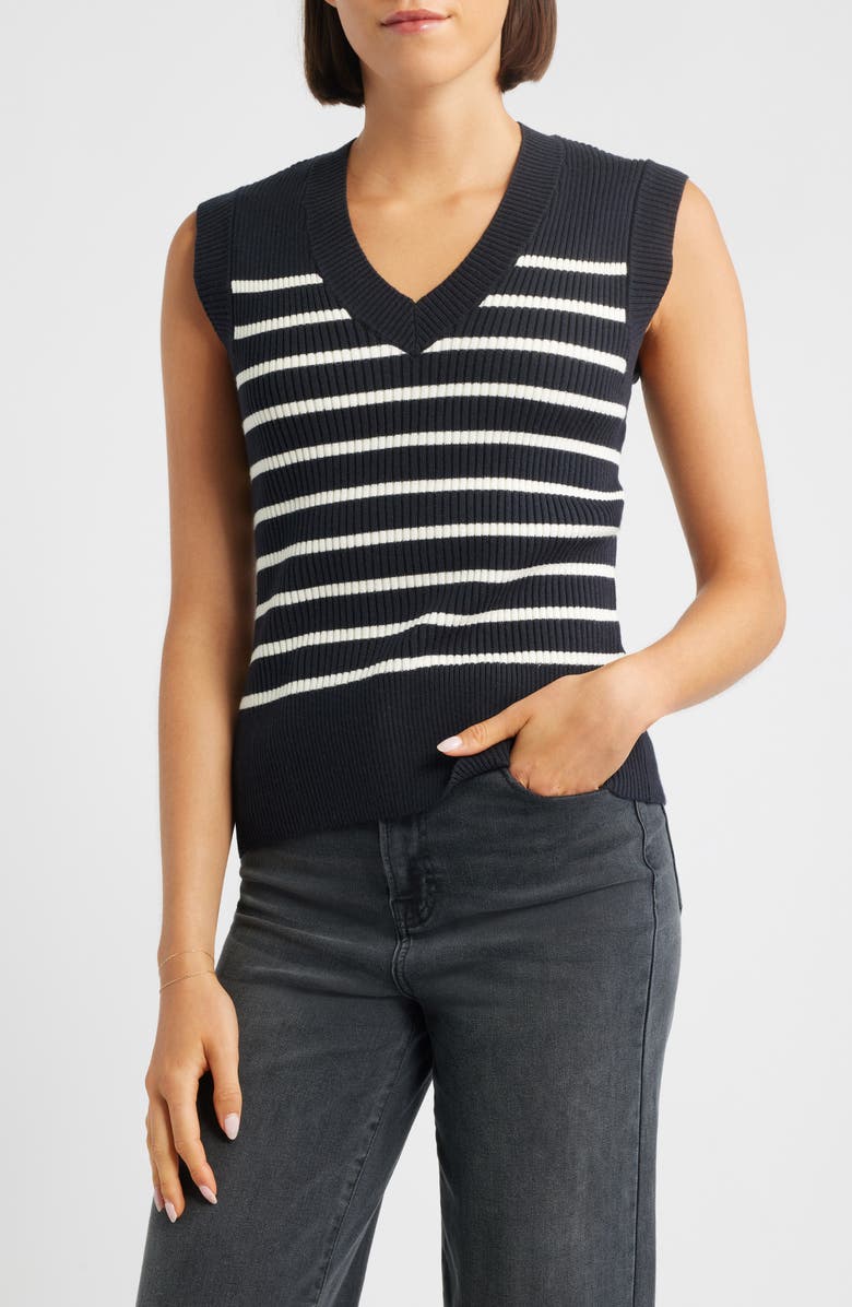 CITY BLUES Stripe Sweater Vest, Main, color, Black
