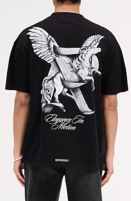 Represent Elegance Unicorn Black Crewneck T-shirt With Logo Print On The Front And Maxi Print On The Rear In C In Jet Black