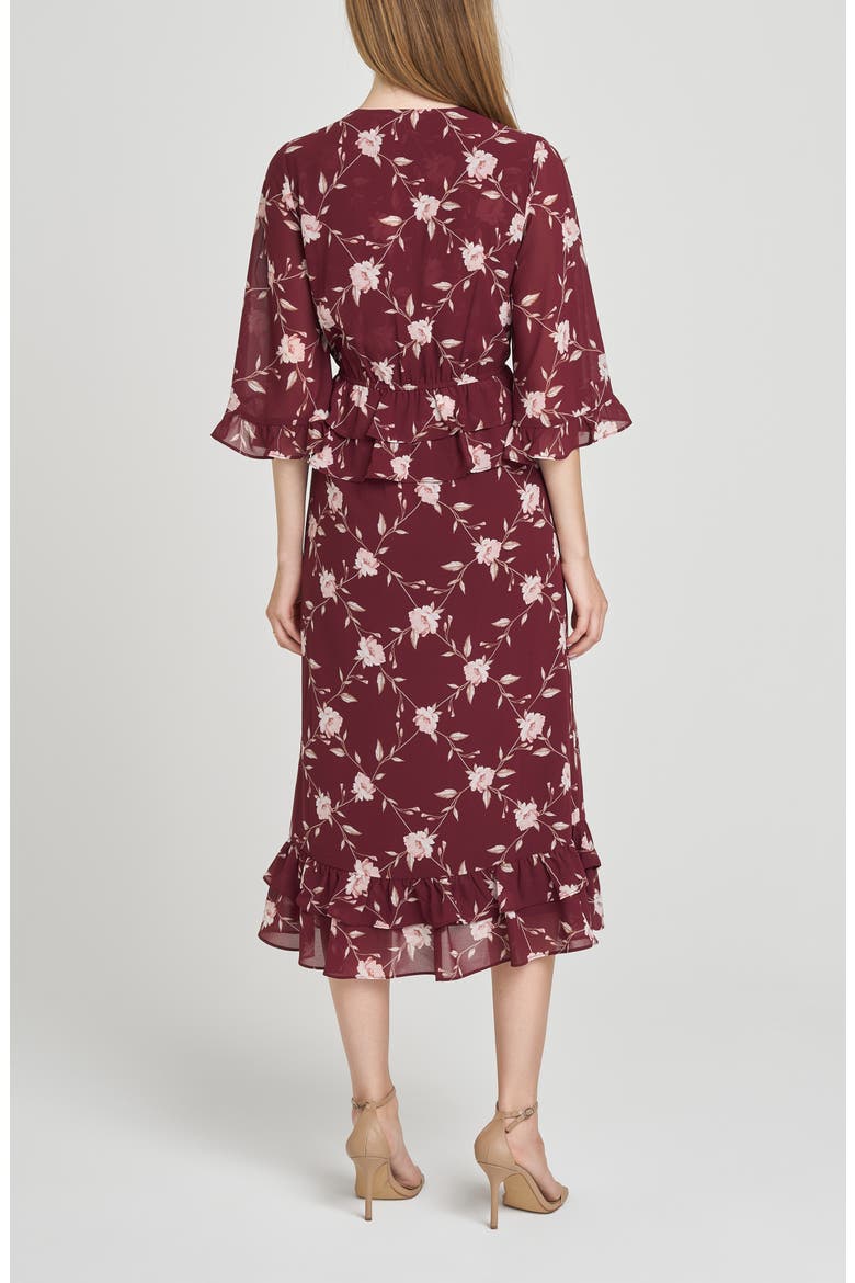Ojai Midi Dress, Alternate, color, BURGUNDY LATTICE