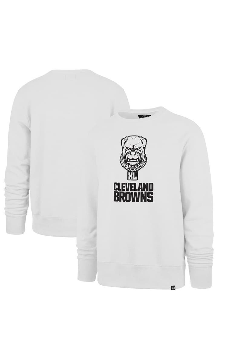 Men's '47 White Cleveland Browns Dawg Pound XL Imprint Headline Sweatshirt, Main, color, White