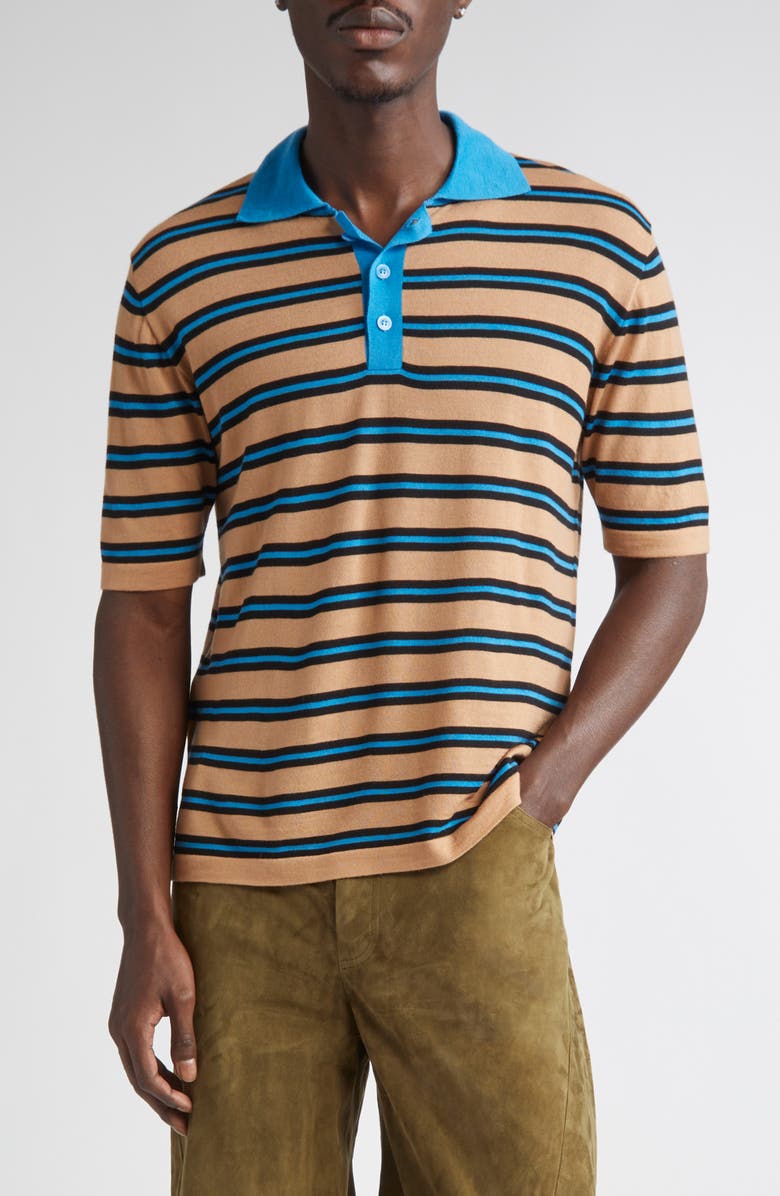 Marni Stripe Virgin Wool Polo, Main, color, Caramel