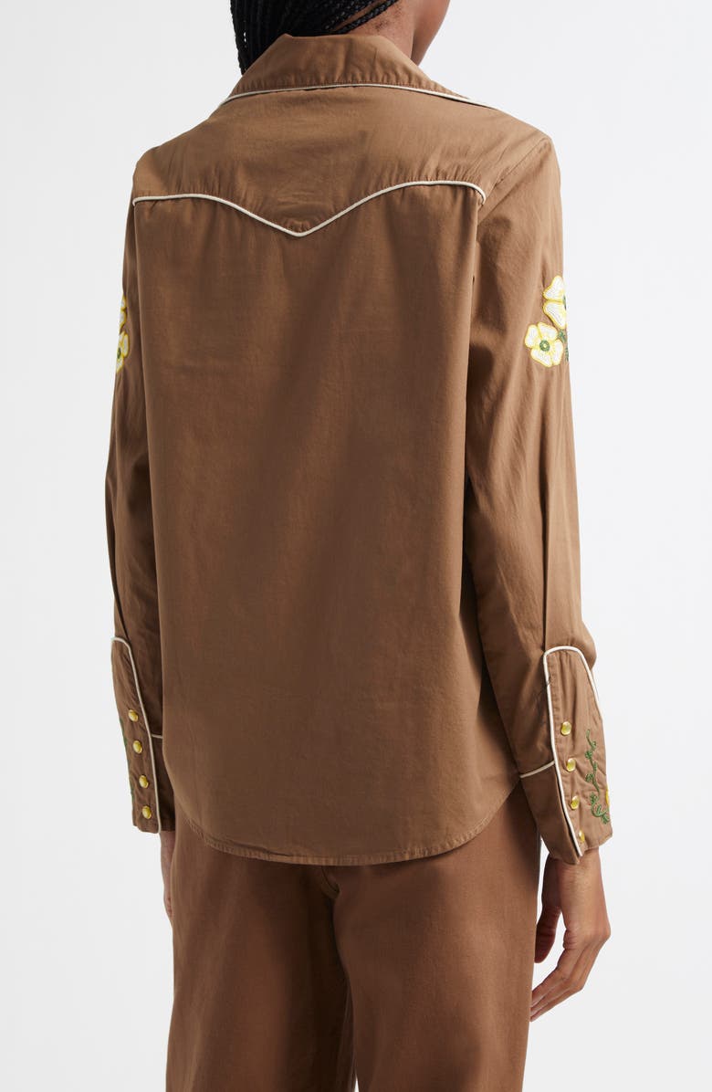 Melody Ehsani Ranch Embroidered Cotton Button-Up Shirt, Alternate, color, Brown