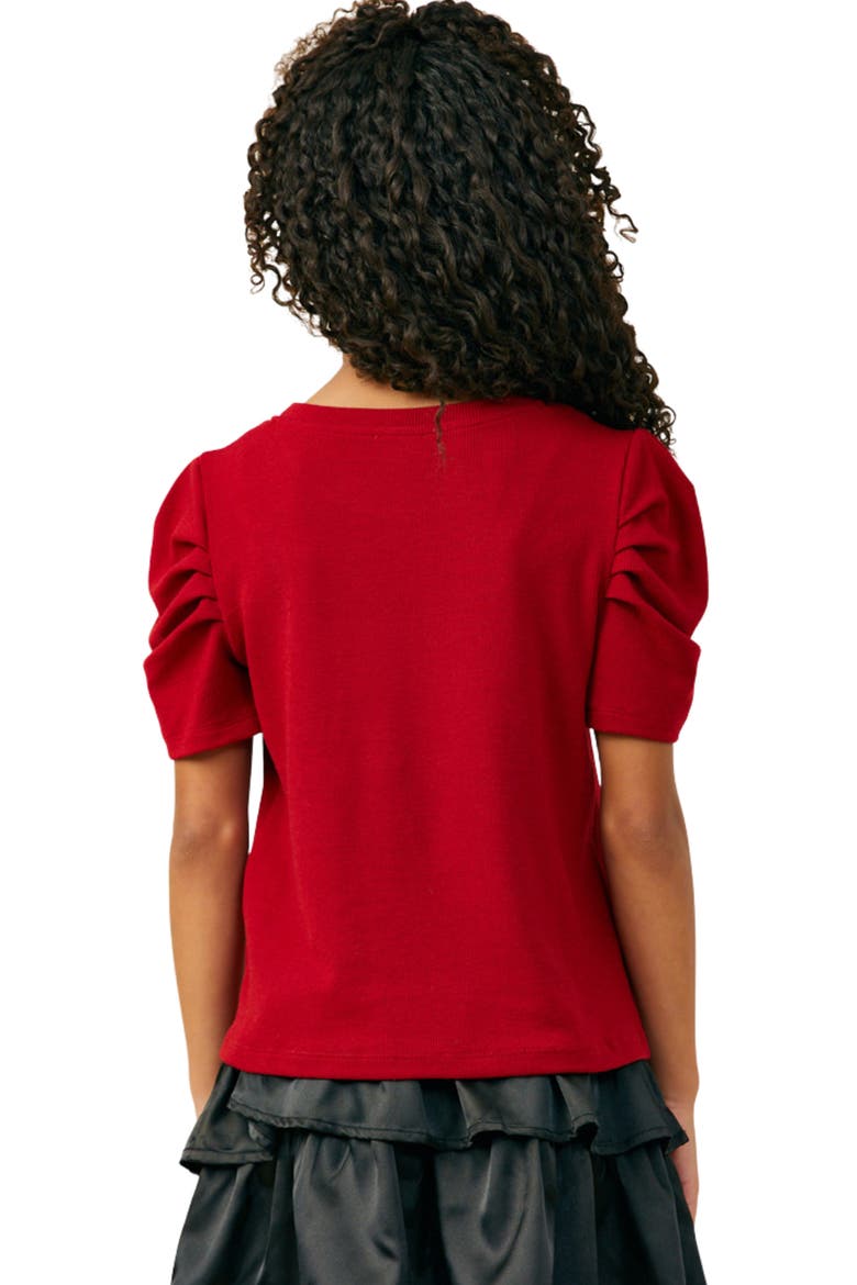 Kids' Rib Knit Puff Sleeve Top, Alternate, color, RED
