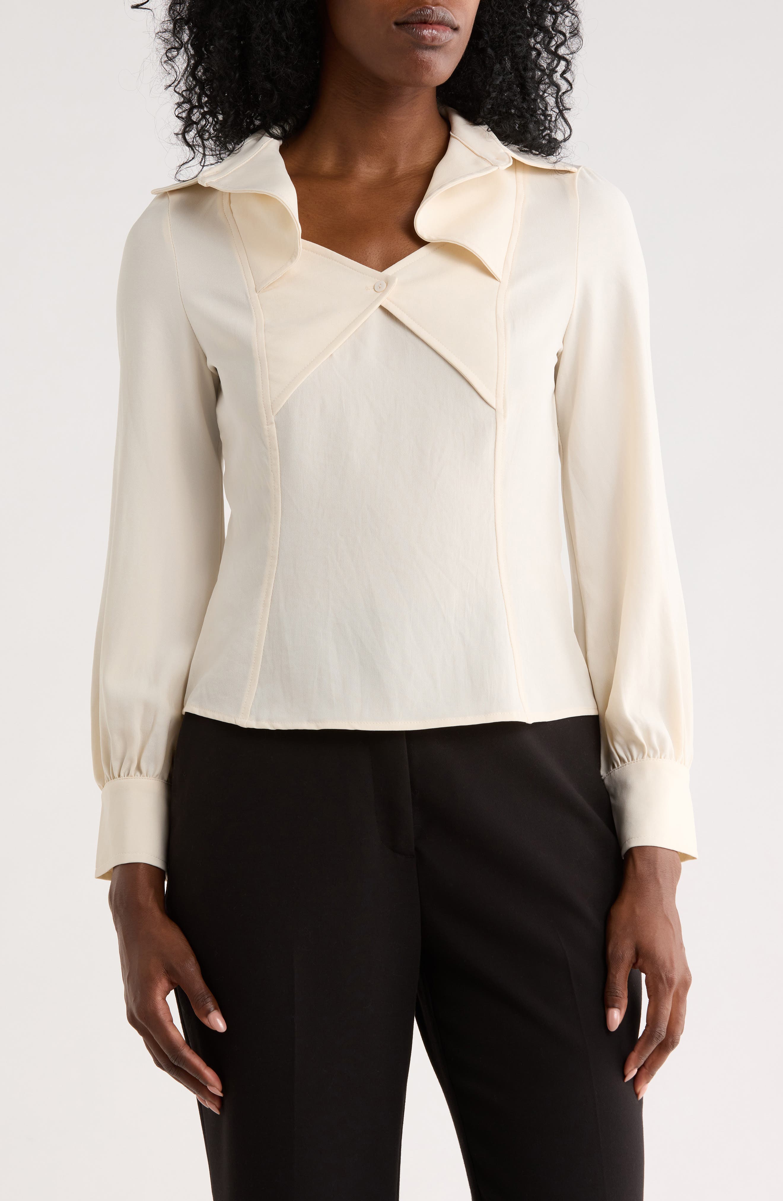 Cutout Blouse with Spread Collar