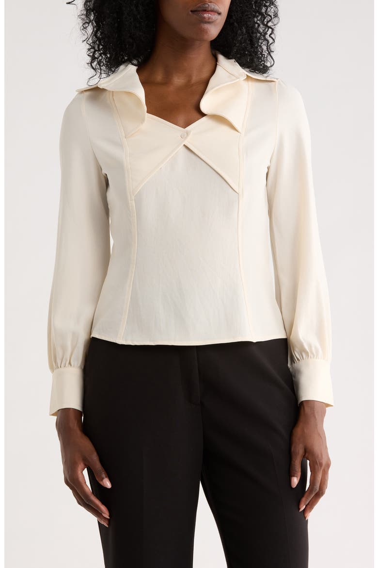 Cutout Blouse with Spread Collar, Main, color, SAND