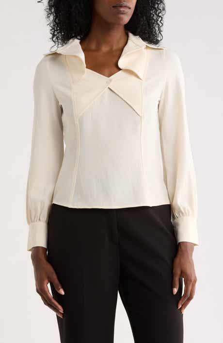 Cutout Blouse with Spread Collar