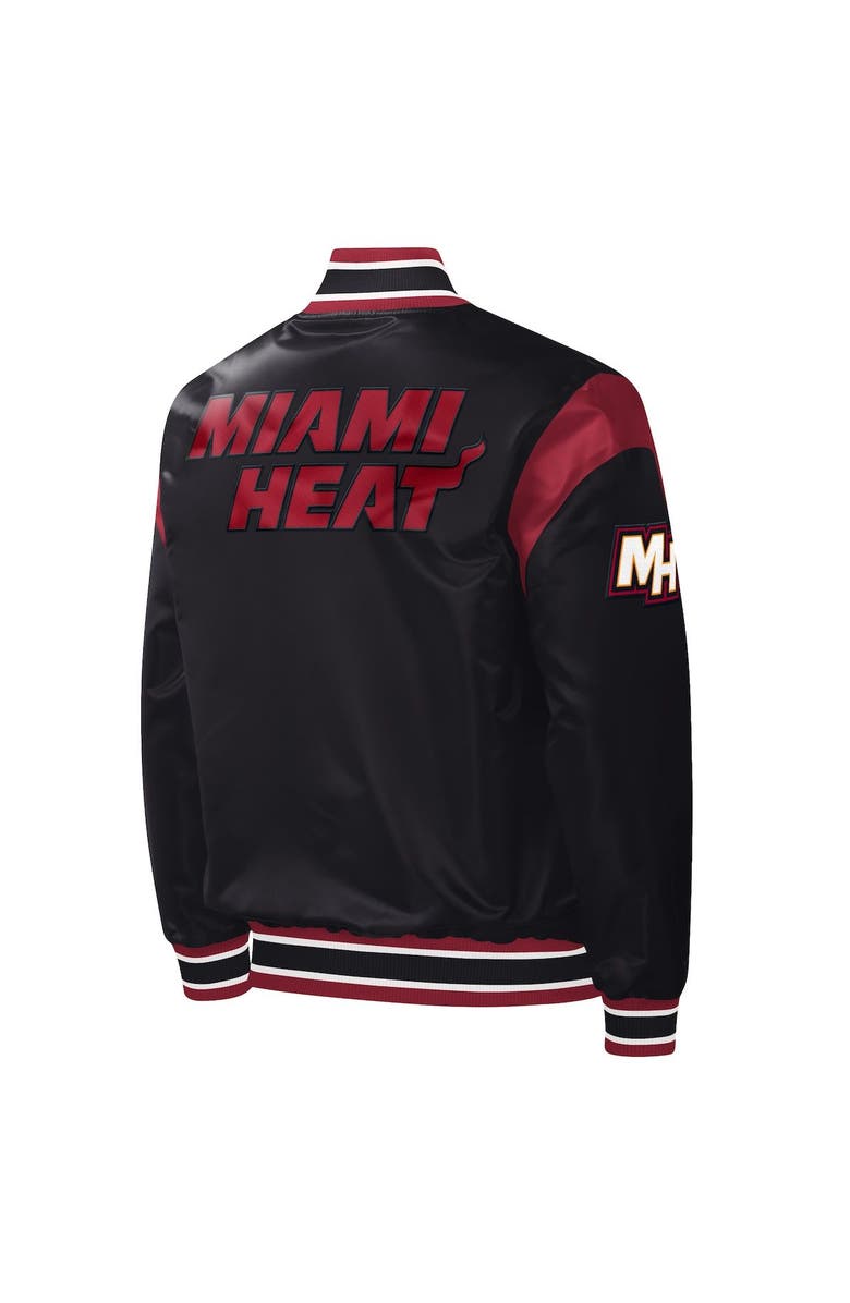 STARTER Men's Starter Black Miami Heat Force Play Satin Full-Snap Varsity Jacket, Alternate, color, 