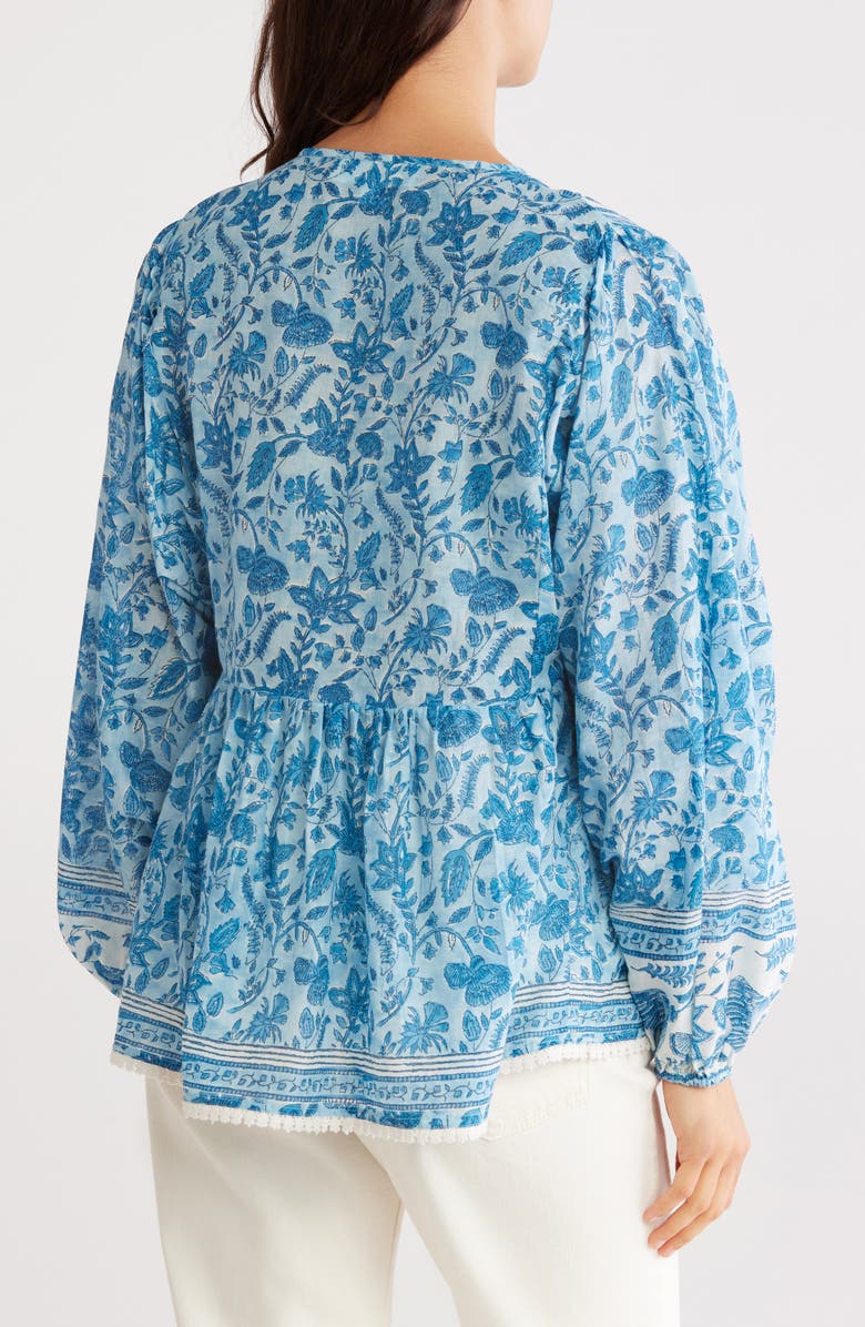 CHELSEA AND THEODORE Tie Neck Long Sleeve Cotton Babydoll Top, Alternate, color,