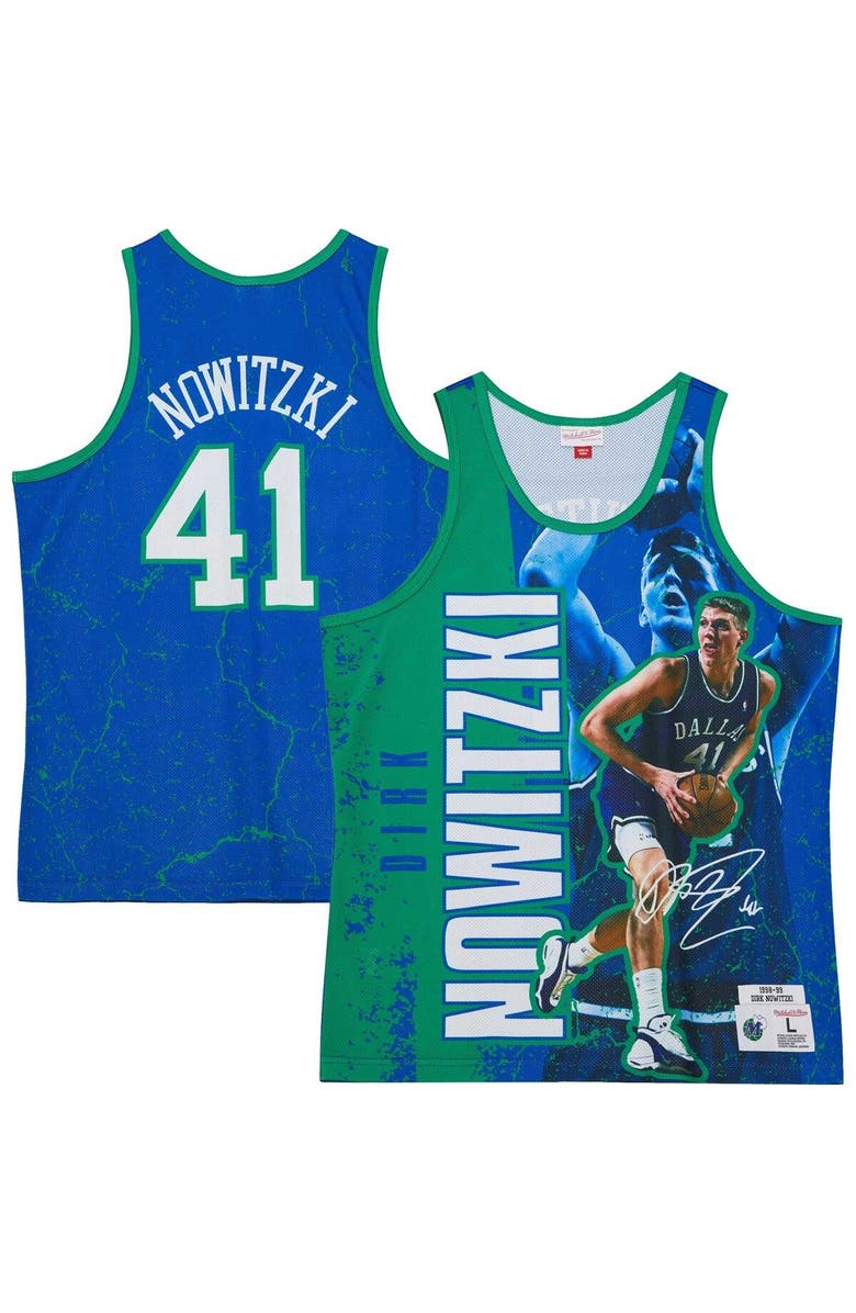 Mitchell & Ness Men's Mitchell & Ness Dirk Nowitzki Blue Dallas Mavericks Hardwood Classics Player Burst Tank Top, Main, color, Blue