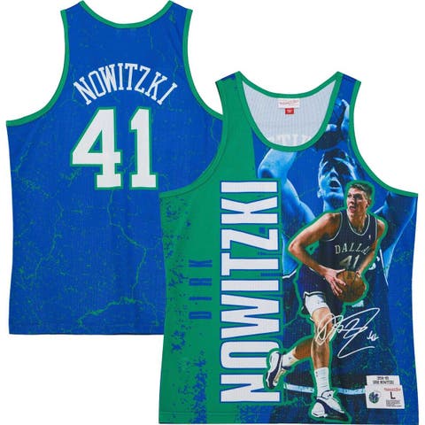 Men's Mitchell & Ness Dirk Nowitzki Blue Dallas Mavericks Hardwood Classics Player Burst Tank Top