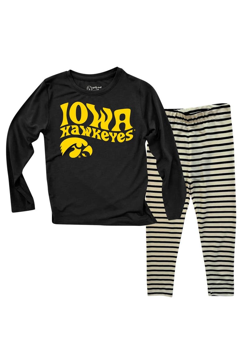 Infant Wes & Willy  Iowa Hawkeyes Long Sleeve Top and Striped Tri-Blend Leggings Set, Main, color, Black