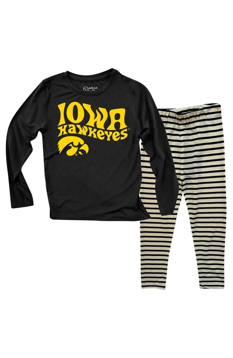 Wes & Willy Infant Wes & Willy  Iowa Hawkeyes Long Sleeve Top and Striped Tri-Blend Leggings Set, Main, color, Black