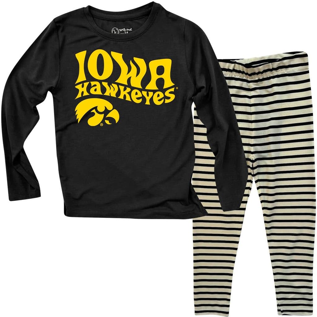 Wes & Willy Kids' Infant Iowa Hawkeyes Long Sleeve Top And Striped Tri-blend Leggings Set In Black