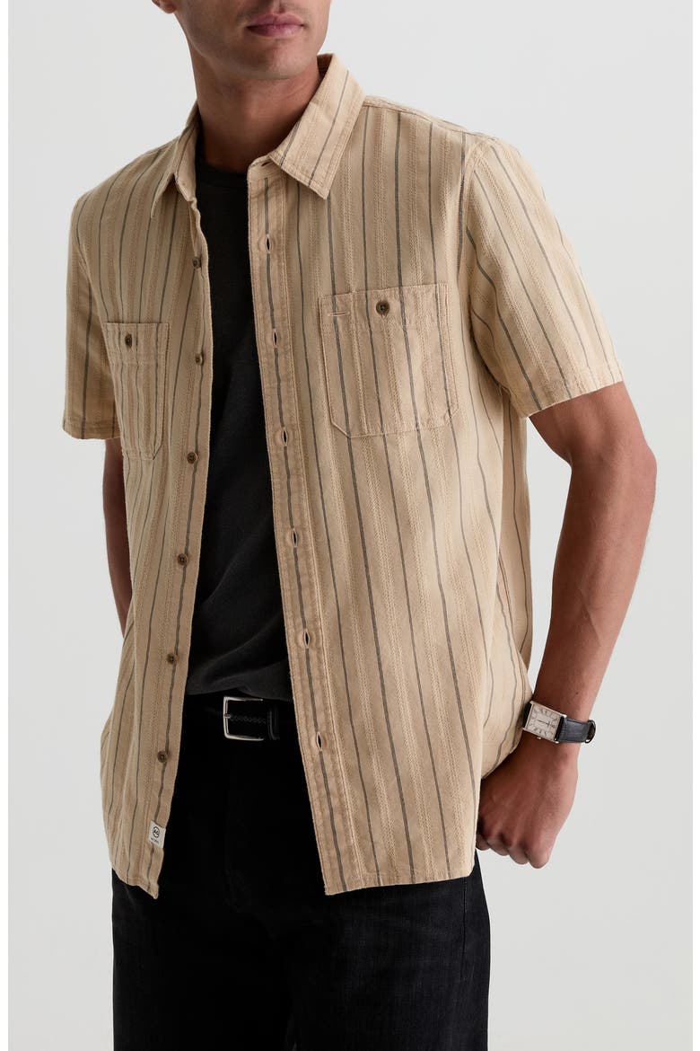 Mason Striped Short Sleeve Work Shirt, Main, color, NATURAL/BLACK STRIPE