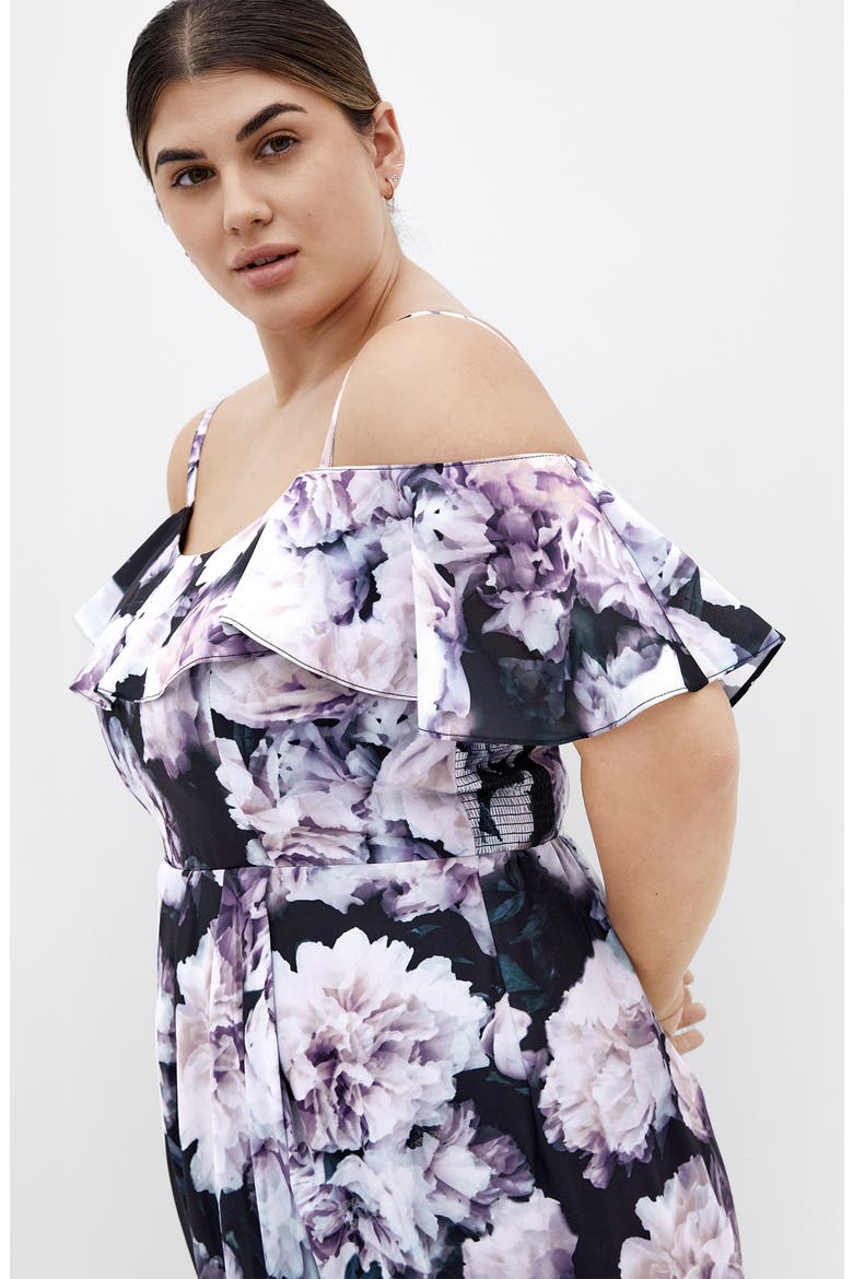 Floral Drape Cold Shoulder Midi Dress, Alternate, color, SWEET SENSATION