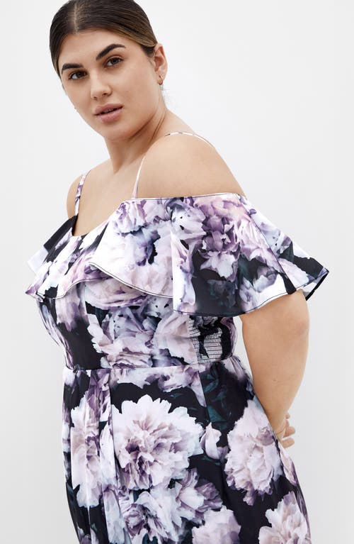 City Chic Floral Drape Cold Shoulder Midi Dress