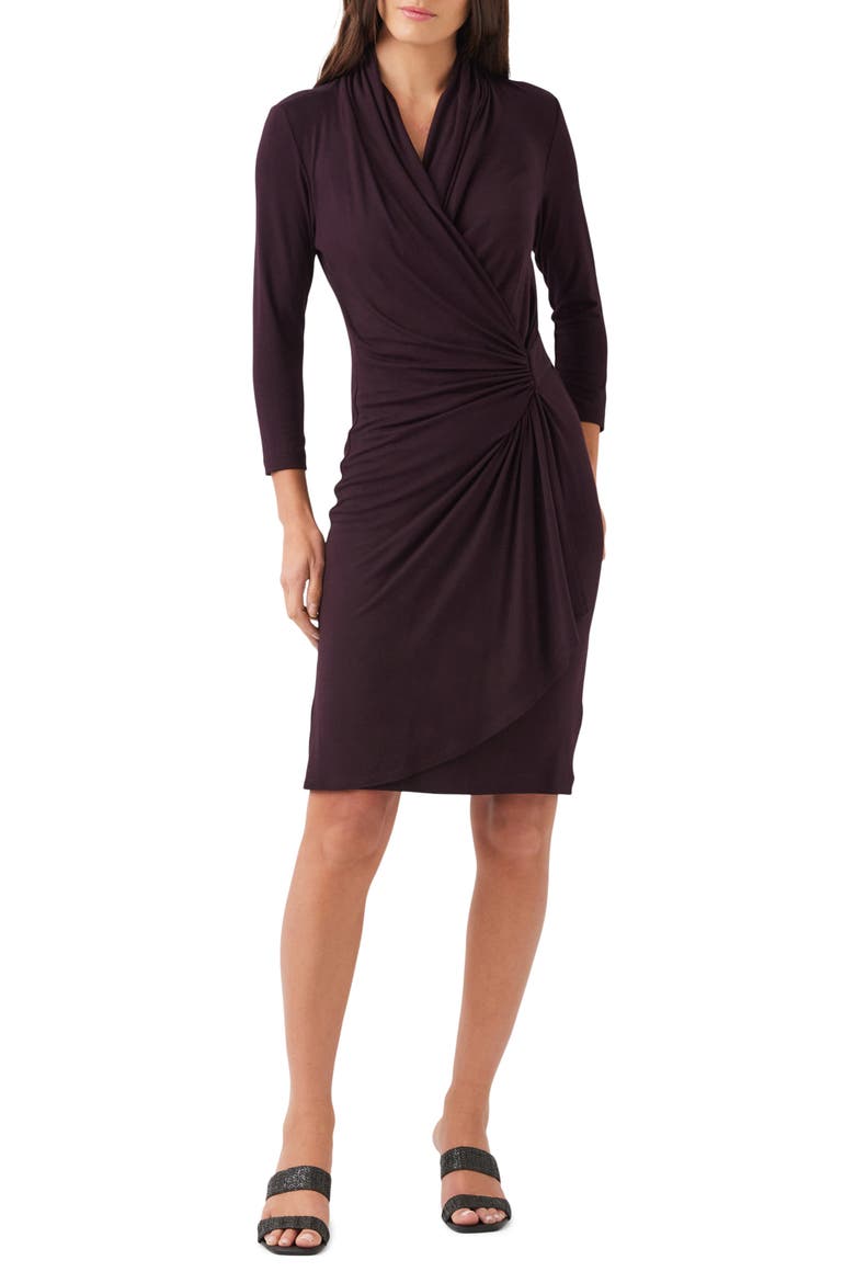 Cascade Faux Wrap Dress, Main, color, BORDEAUX