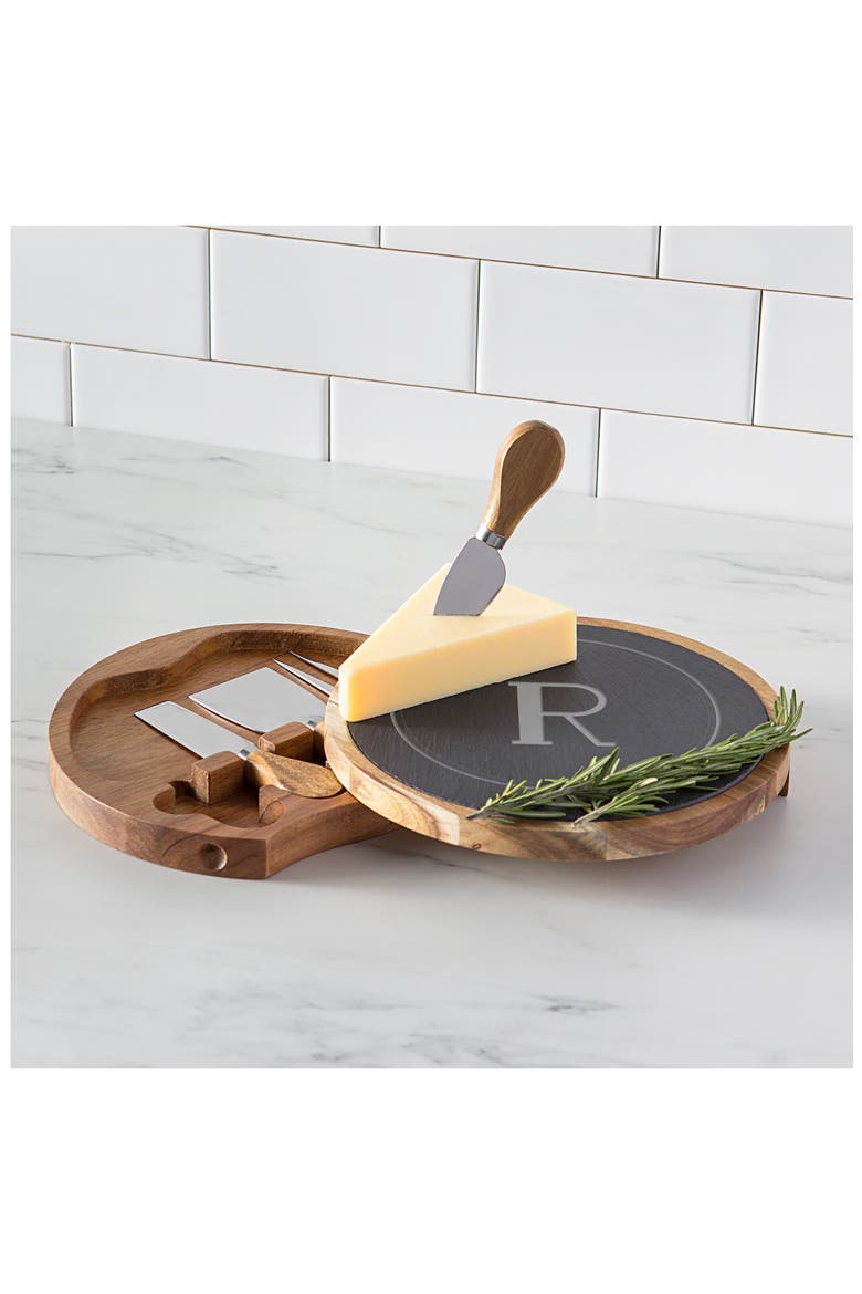 Monogram 5-Piece Cheese Board & Utensil Set, Alternate, color, BROWN - N