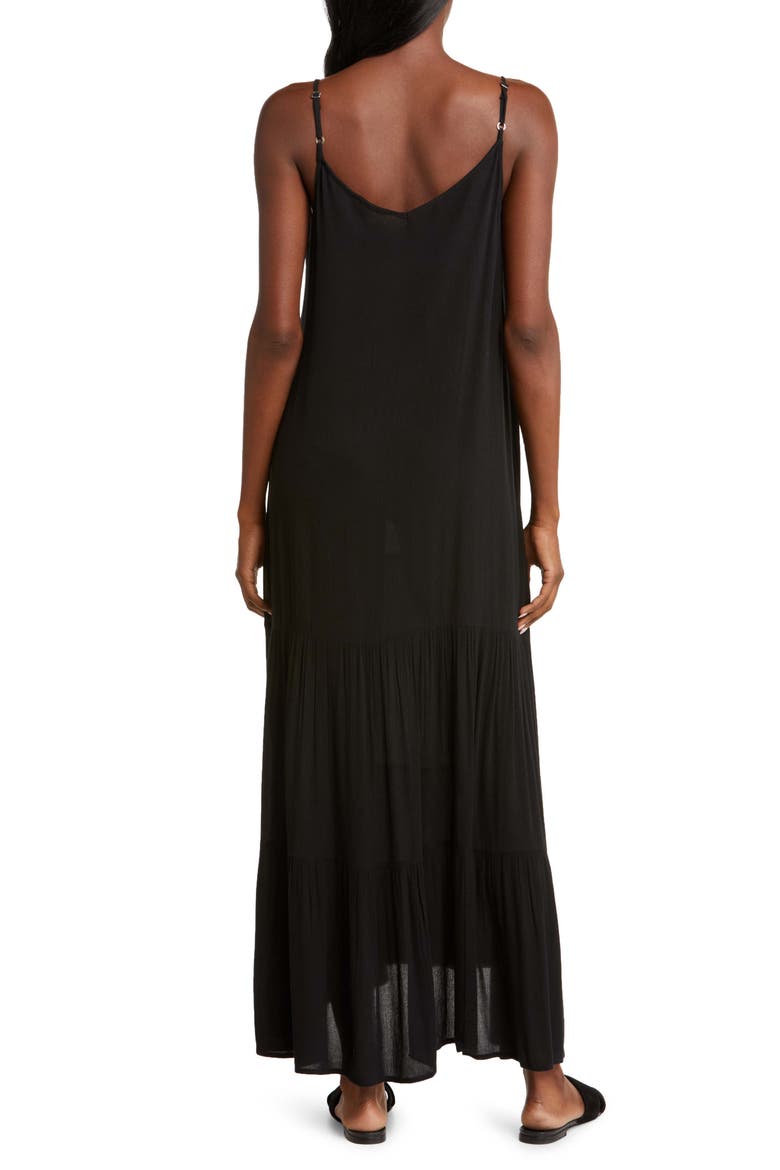 Tiered Gauze Cover-Up Maxi Dress, Alternate, color, BLACK