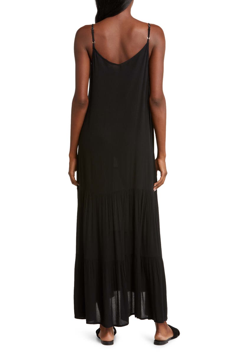 Elan Tiered Gauze Cover-Up Maxi Dress, Alternate, color, Black