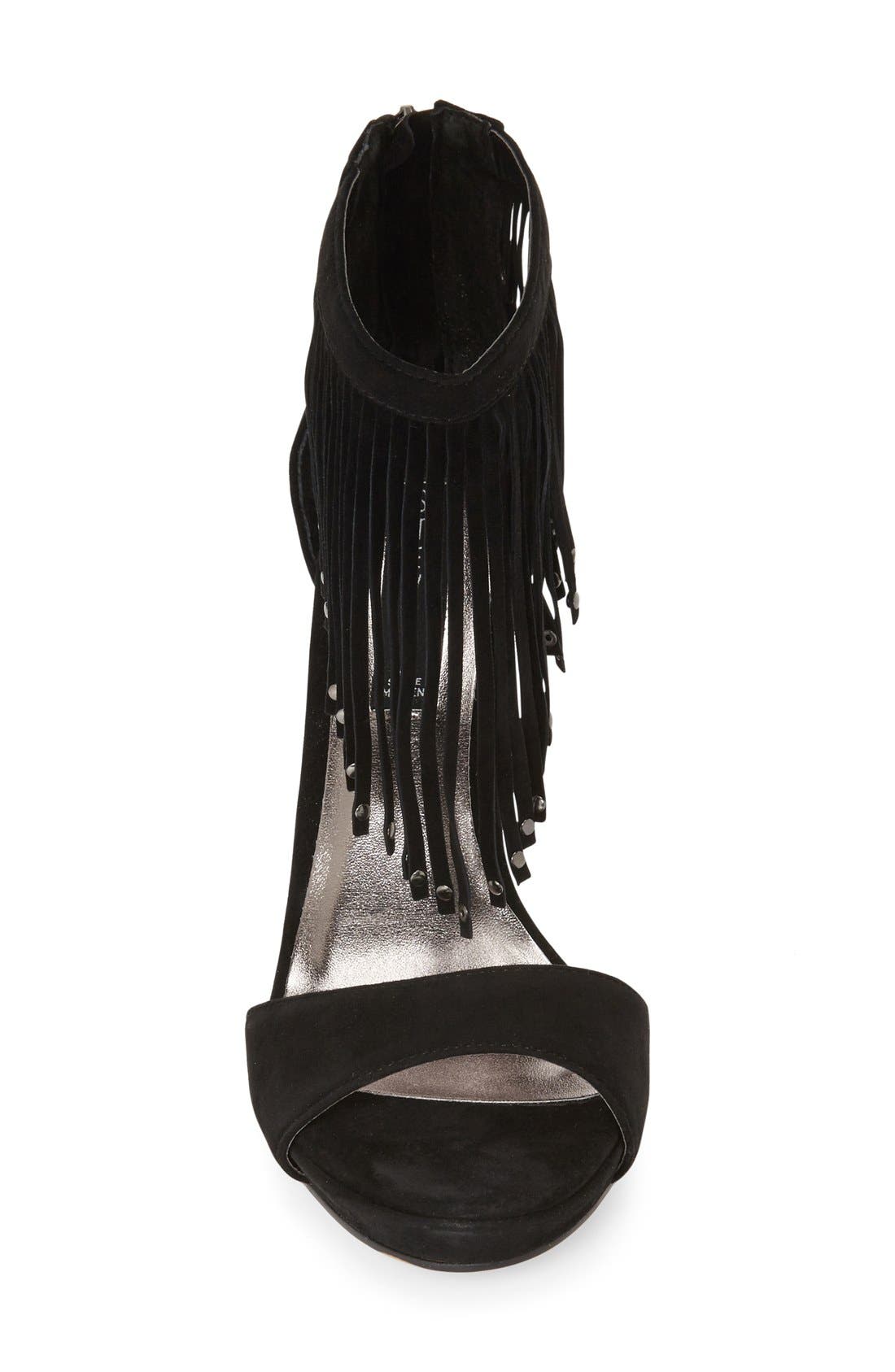 Steven by Steve Madden 'Rahrah' Fringe Ankle Strap Sandal, Alternate, color, BLACK SUEDE