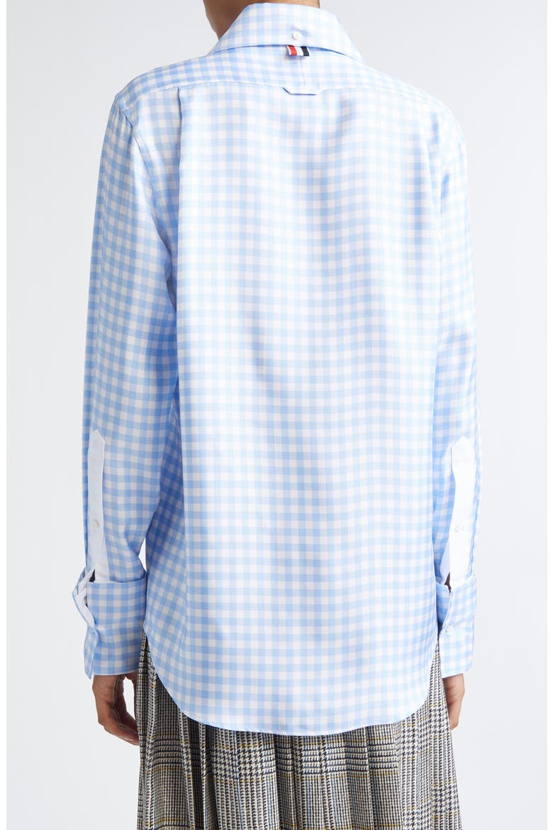 Gingham Silk Twill Button-Up Shirt, Alternate, color, LIGHT BLUE
