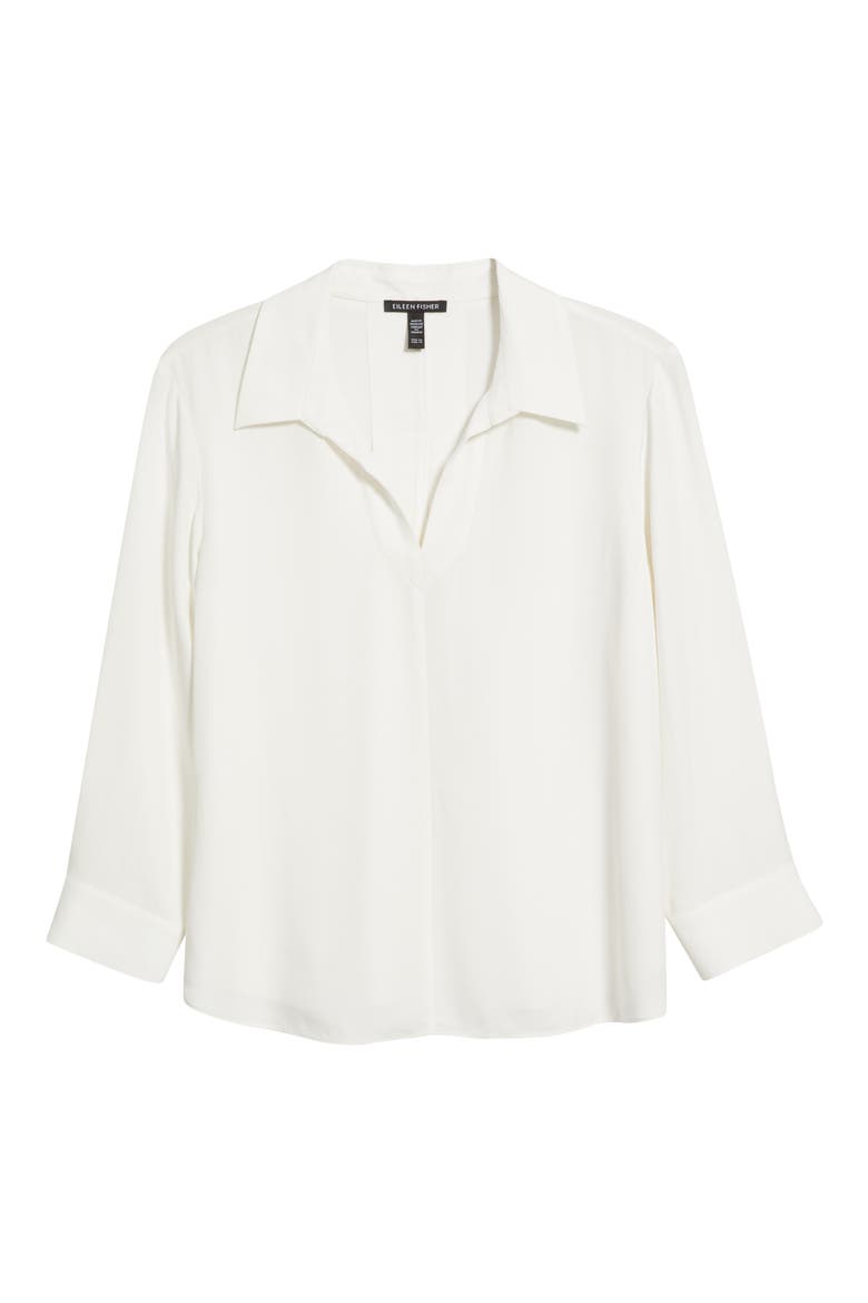 Split Neck Silk Georgette Top, Alternate, color, IVORY