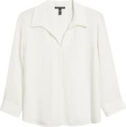 Eileen Fisher Split Neck Silk Georgette Top
