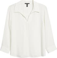 Eileen Fisher Split Neck Silk Georgette Top