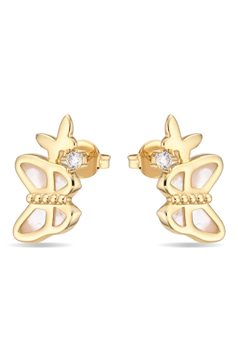 Winged Cubic Zirconia Stud Earrings, Alternate, color, GOLD