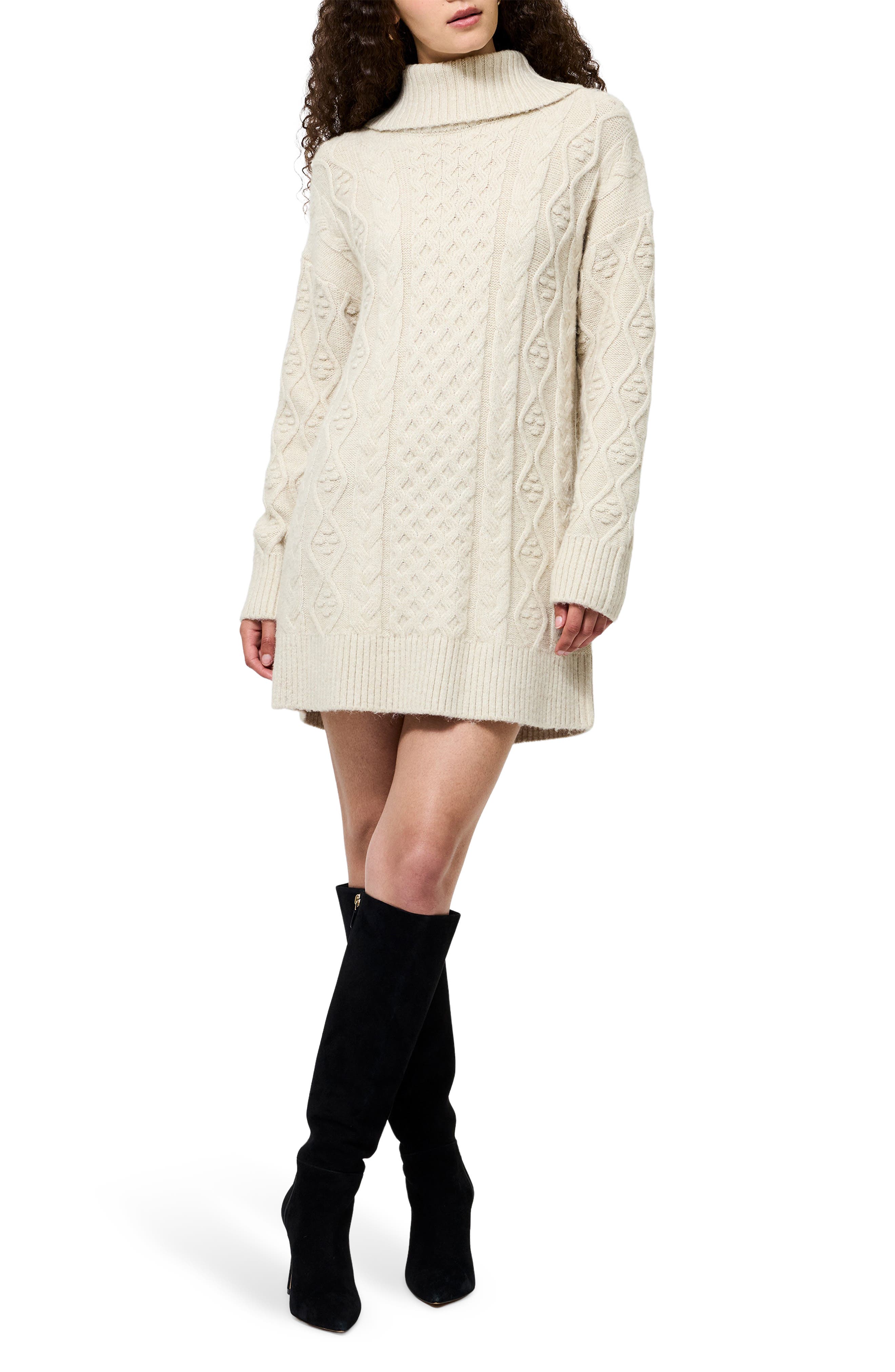 French Connection Makira Long Sleeve Cable Stitch Sweater Dress