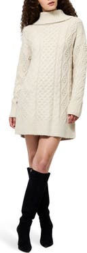 French Connection Makira Long Sleeve Cable Stitch Sweater Dress